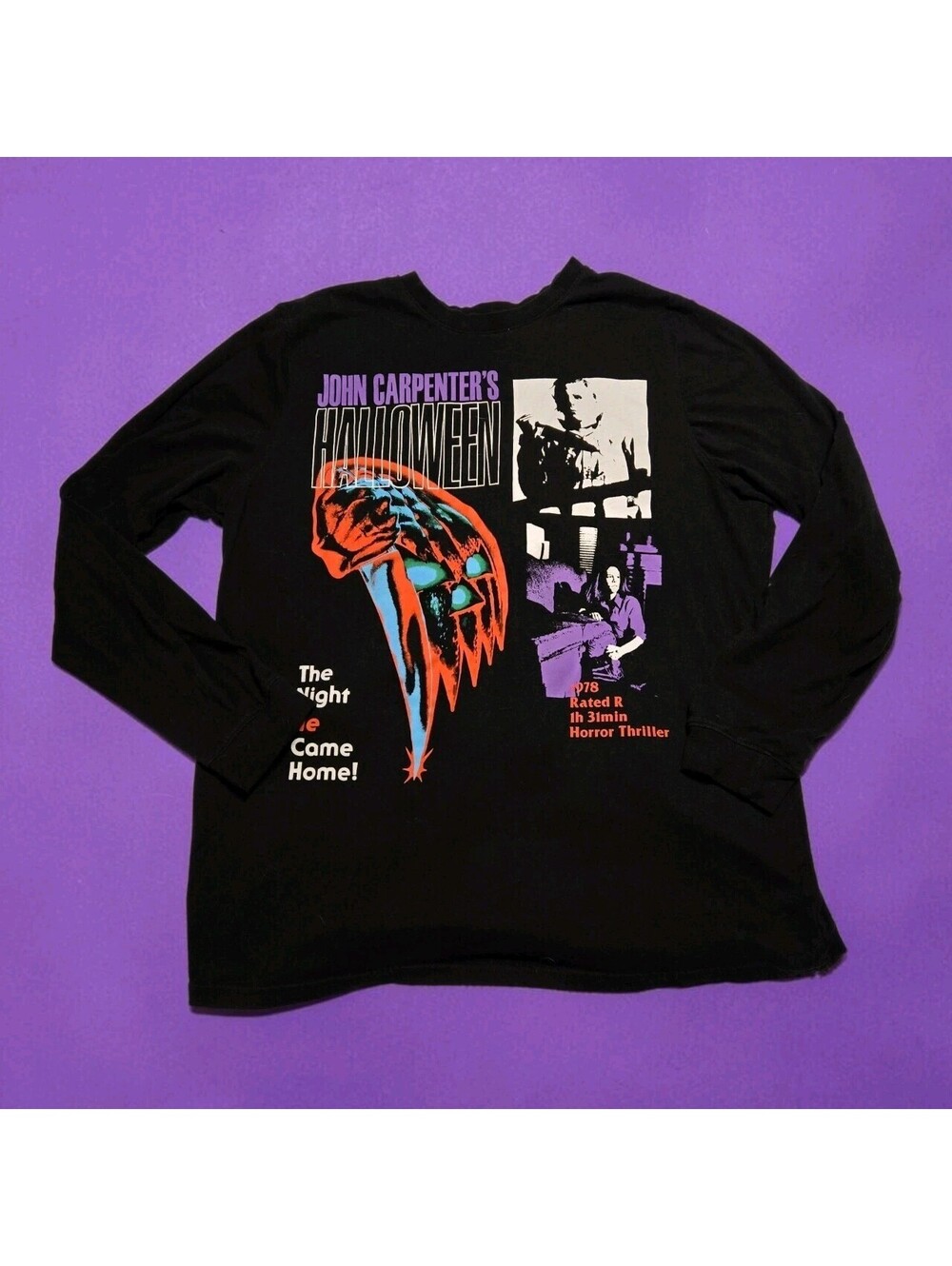 Halloween T Shirt Mens Size Large Black Michael Myers Horror Movie Long Sleeve